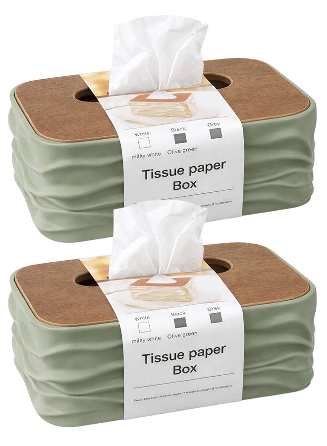 2 Olive Green Modern Tissue Box Cover with Lid – Decorative Rectangular Tissue Holder for Bathroom, Living Room, Bedroom & Office Beige